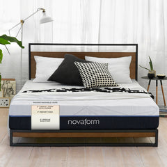 Front view of the SoFresh mattress with revealed layers labeled "Machine washable cover, 2 Inch LURAcor foam with copper, 2 Inch memory foam, and 6 Inch premium base foam"