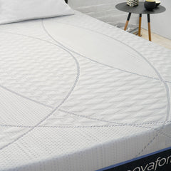 Close up view of the patterned white machine washable and dryable SoFresh mattress cover with freshening copper fibers woven in the wavy design