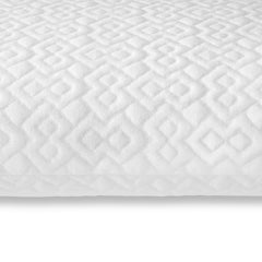 Close view of the Lasting Cool Pillow cover with cooling fibers knit into the soft white patterned design